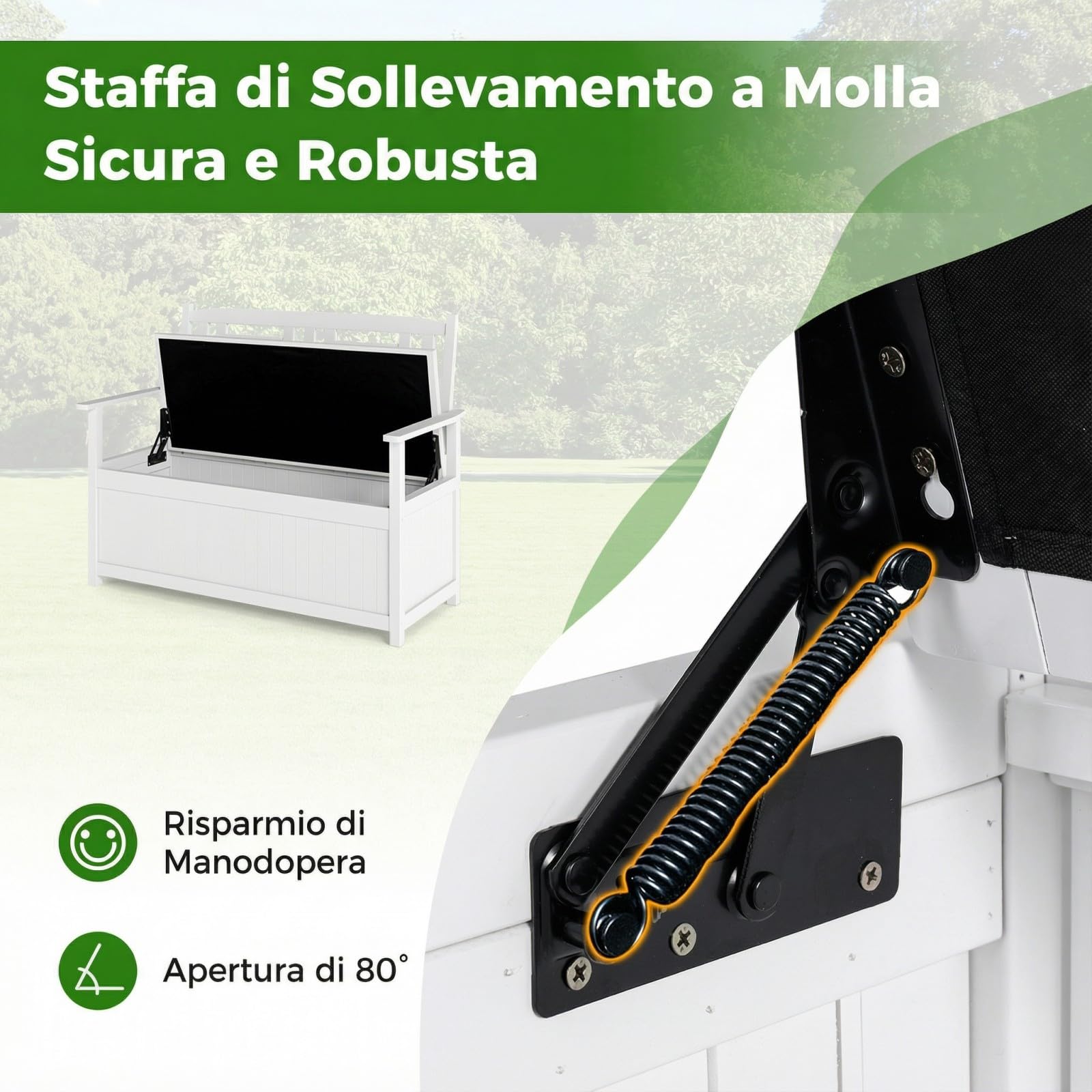 COSTWAY Panchina da Giardino con Contenitore di Legno, Cassapanca da Esterno 2 Posti con Schienale e Braccioli, Panca per Cortile e Ingresso, 123 x 68,5 x 96 cm (Bianco)