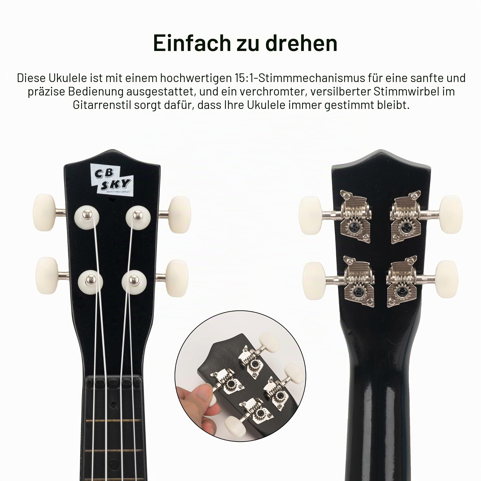 Soprano Ukulele 53cm Anfänger, Schüler Hawaiian Gitarre (Black) 3-5 5-9 Jahre alt