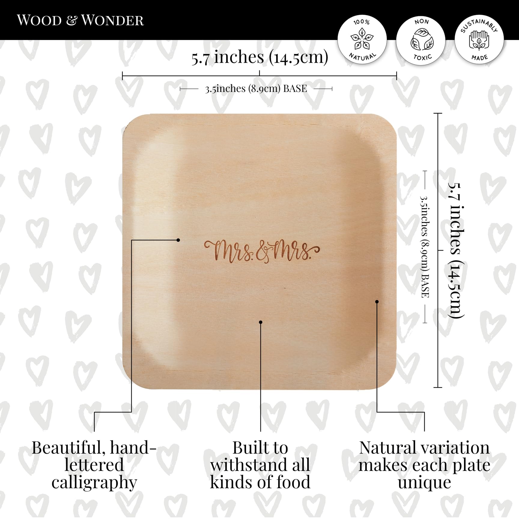 Mrs. and Mrs. Platos desechables de boda, alternativa rústica y compostable a los platos de plástico para recepciones de boda, fiestas de compromiso y cenas de ensayo (aperitivo, paquete de 50)