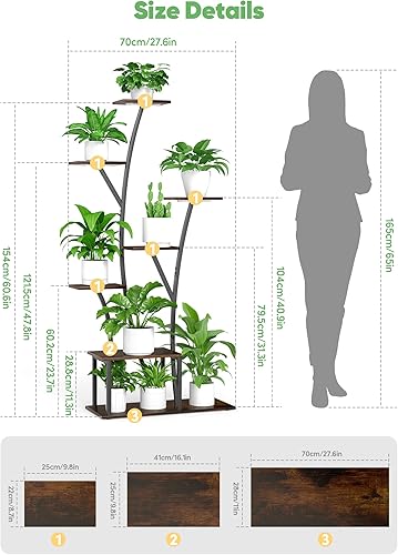 Miniatura 3 de Soporte para plantas de 7 niveles con luz de crecimiento para plantas de interior, soporte alto de 60 pulgadas para flores de interior, estantes