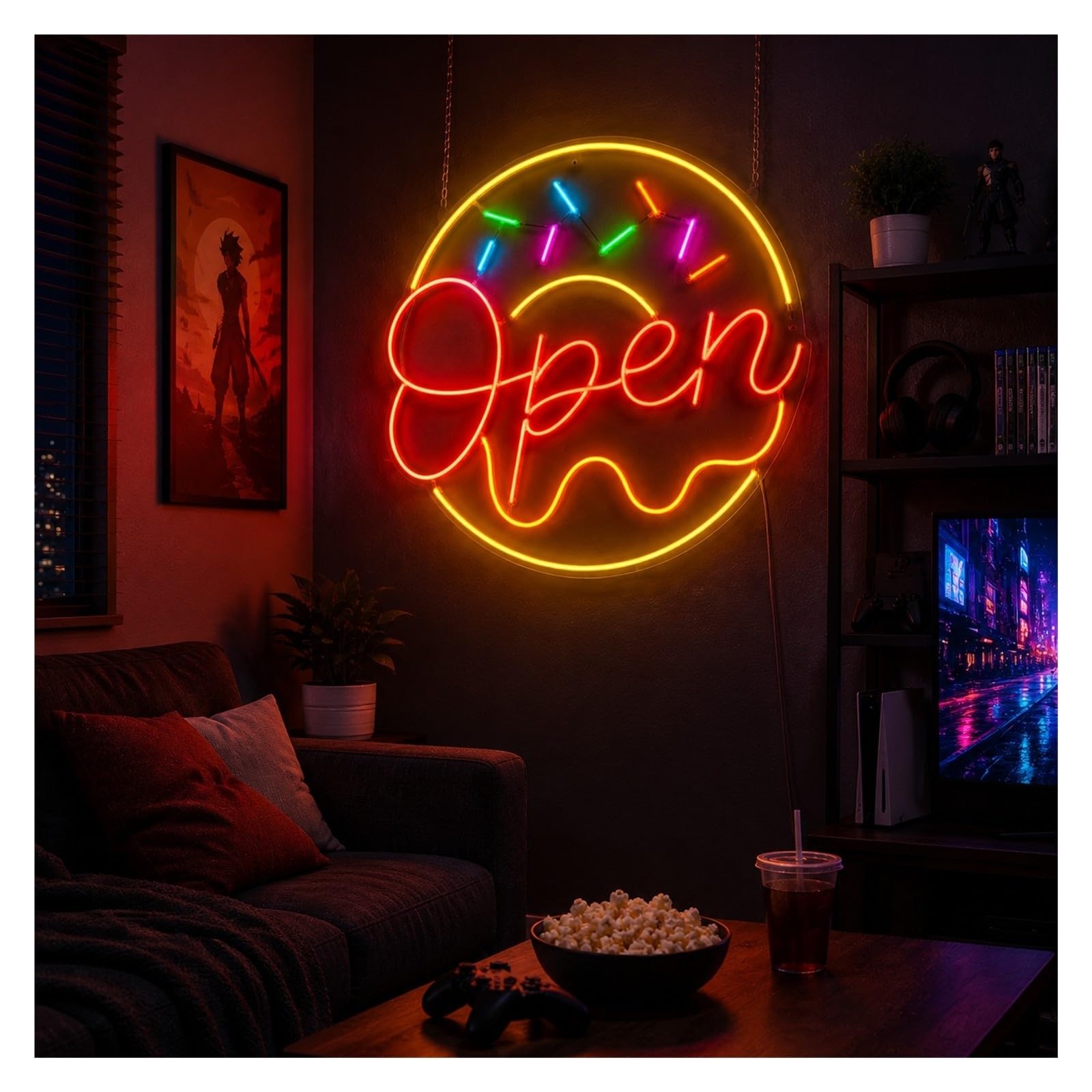Insegna al Neon Insegna Al Neon Aperta Della Ciambella