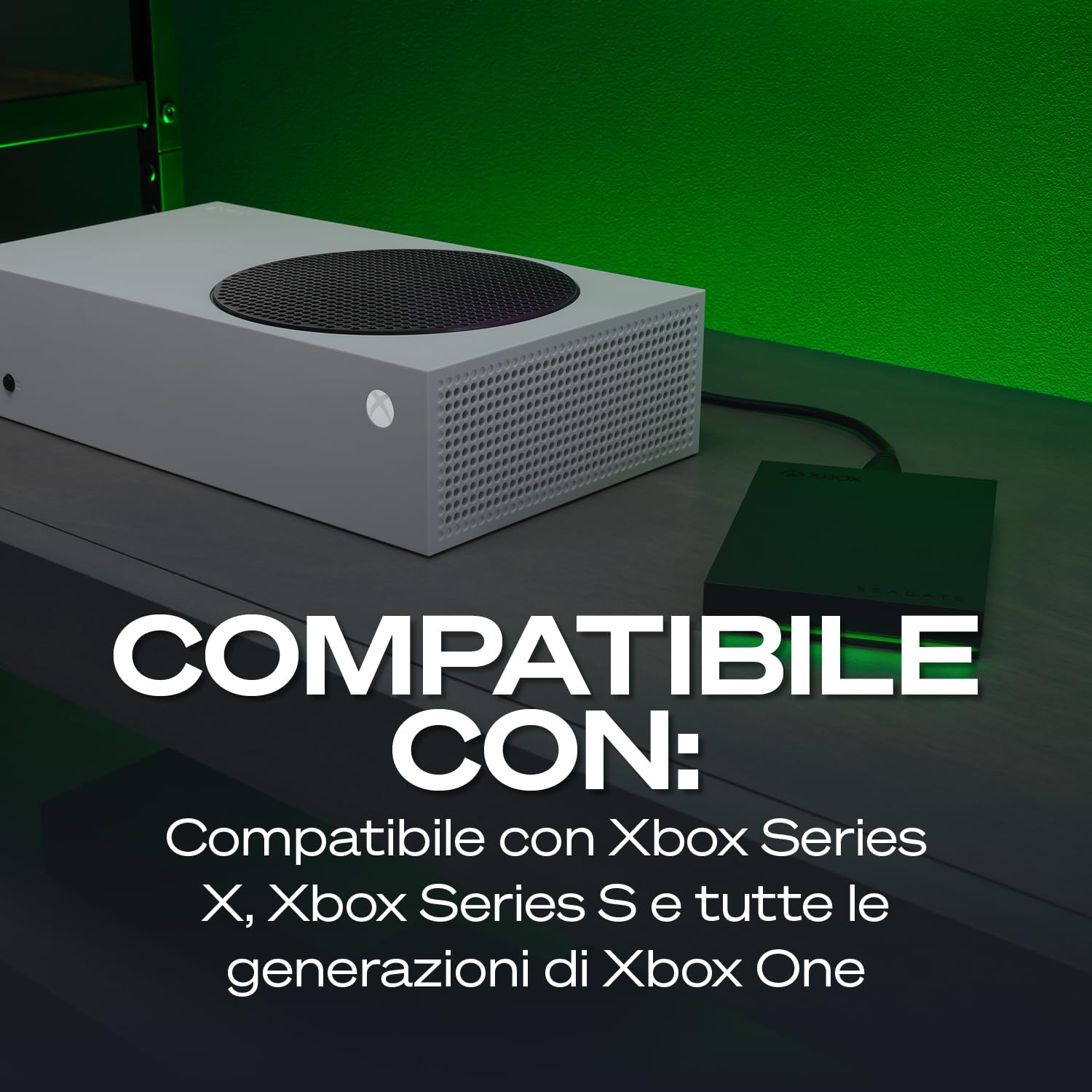 Seagate Game Drive per Xbox 2TB, Hard disk esterno, USB 3.2 Gen 1, illuminazione LED RGB, Nero, Data Rescue Service (STKX2000403)