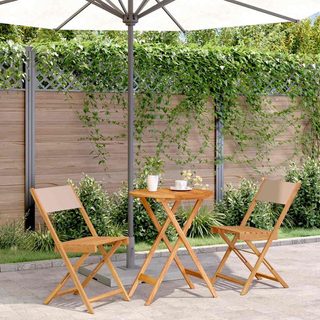 Set Bistro 3 Pezzi Tavolo Rotondo Acacia Massiccio Tortora | Pieghevole Sedie Senza Bracciolo, Schienale Confortevole, Capacità 110 kg, Per Giardino Balcone