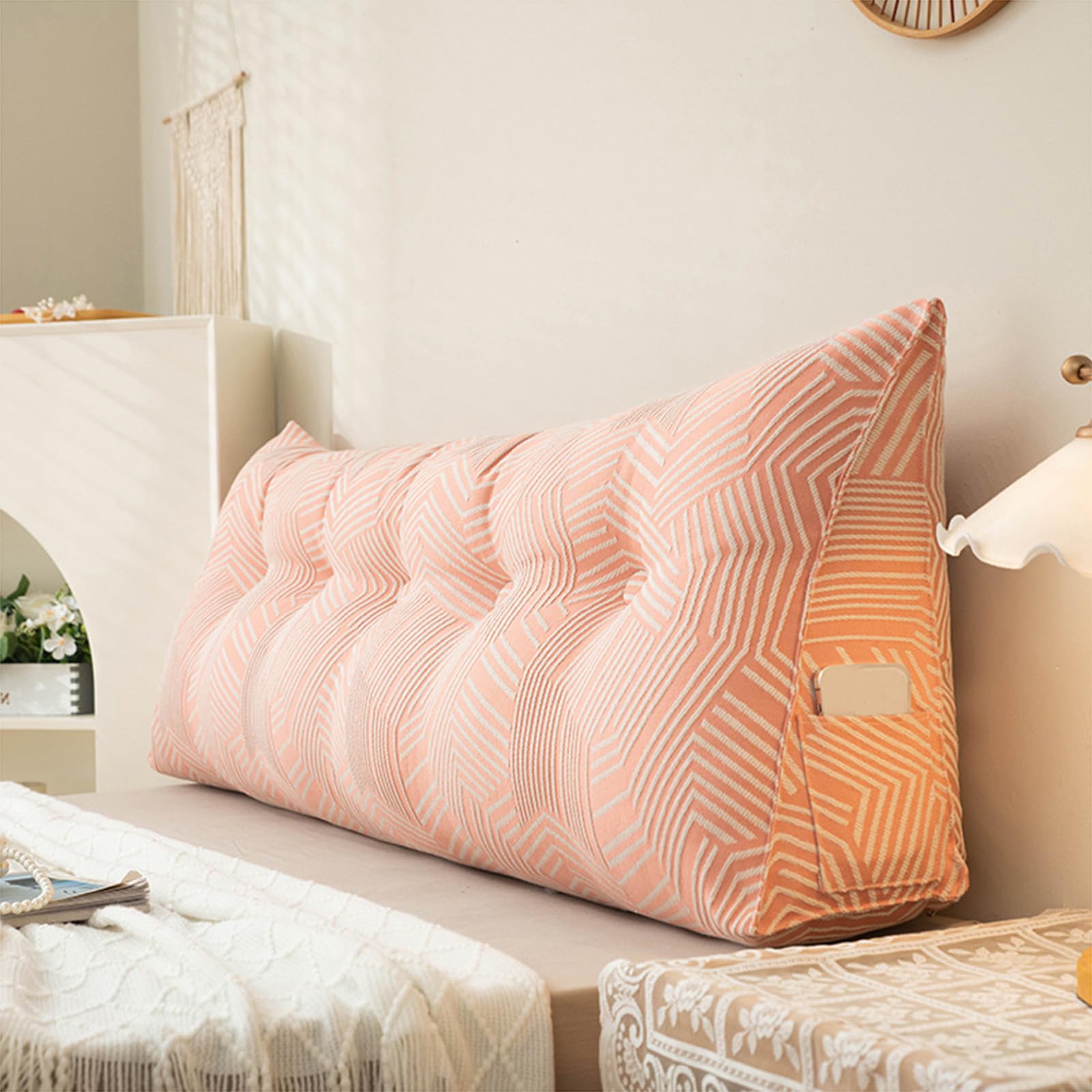 Almohada de apoyo de espalda de espuma viscoelástica con funda lavable, almohada de posicionamiento de cuña grande para apoyo lumbar y comodidad, cojín triangular con respaldo de bolsillo para cama