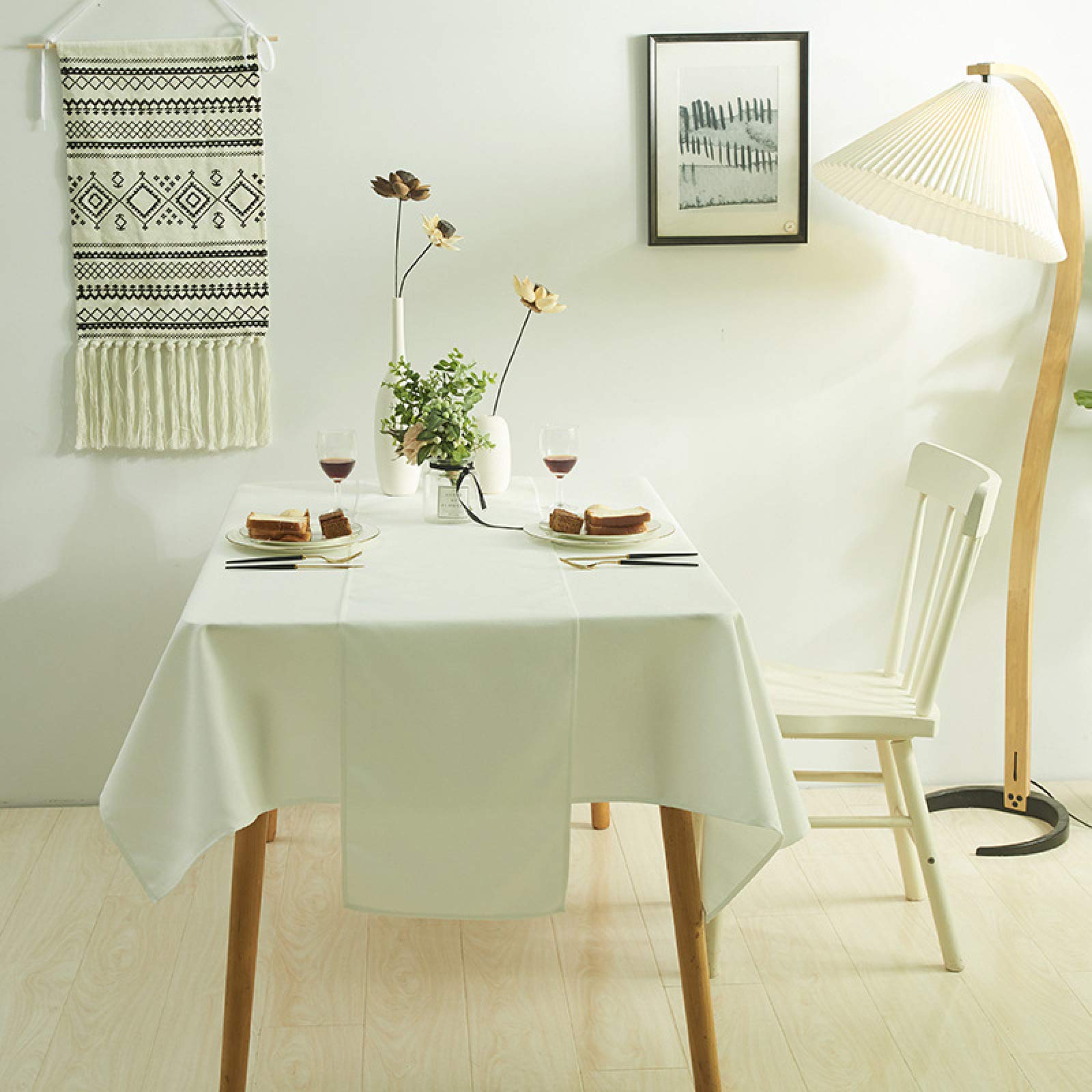 Tovaglia impermeabile bianca, 120 x 160 cm, in poliestere, senza pieghe, facile da pulire, antimacchia, perfetta per sala da pranzo, feste, eventi