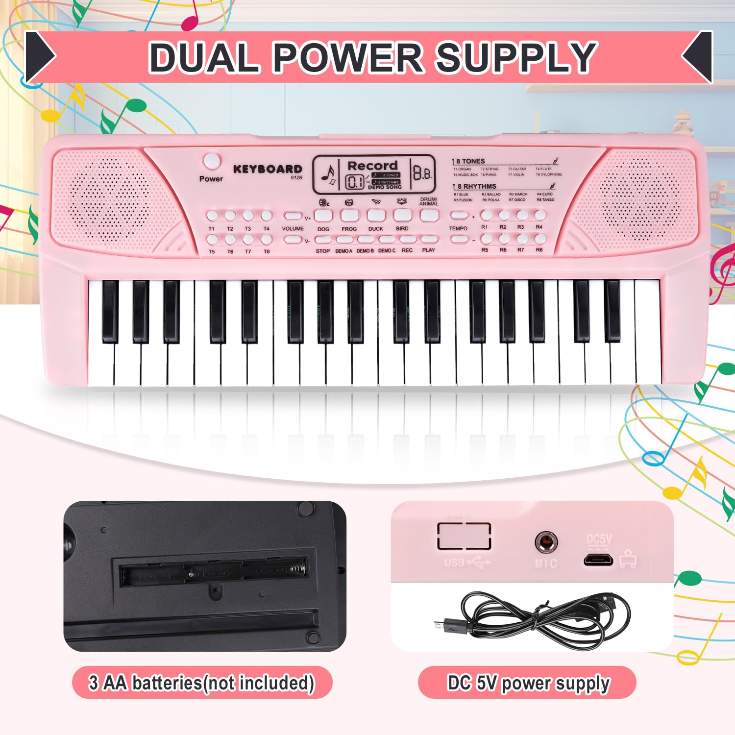 Jouet Piano Clavier pour Enfant Fille de 4 Ans Cadeau d'anniversaire 37 Touches avec Microphone - Jouet Musical pour Tout-Petits de 3 4 5 6 7 Ans - Cadeau pour Fille et Garçon