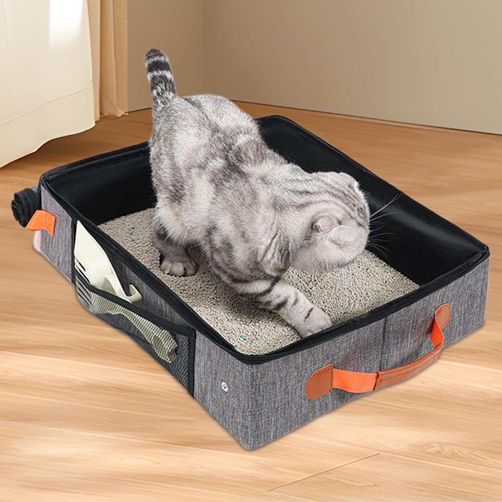 Lettiera da viaggio - Lettiera pieghevole per gatti con coperchio,Borsa da trasporto con cerniera per l'istruzione e le uscite di campeggio aereo Hotel