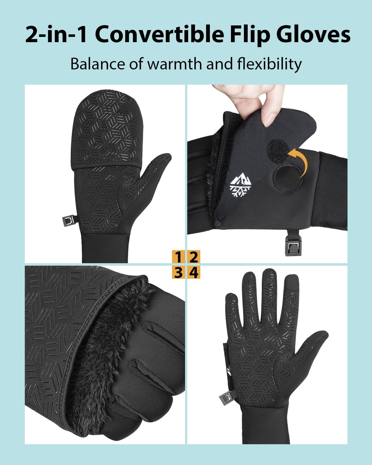 RIGWARL Winter Running Gloves Men Women Cold Weather, Touchscreen Convertible Mittens Warm Thermal Gloves with Watch Window - Image 2