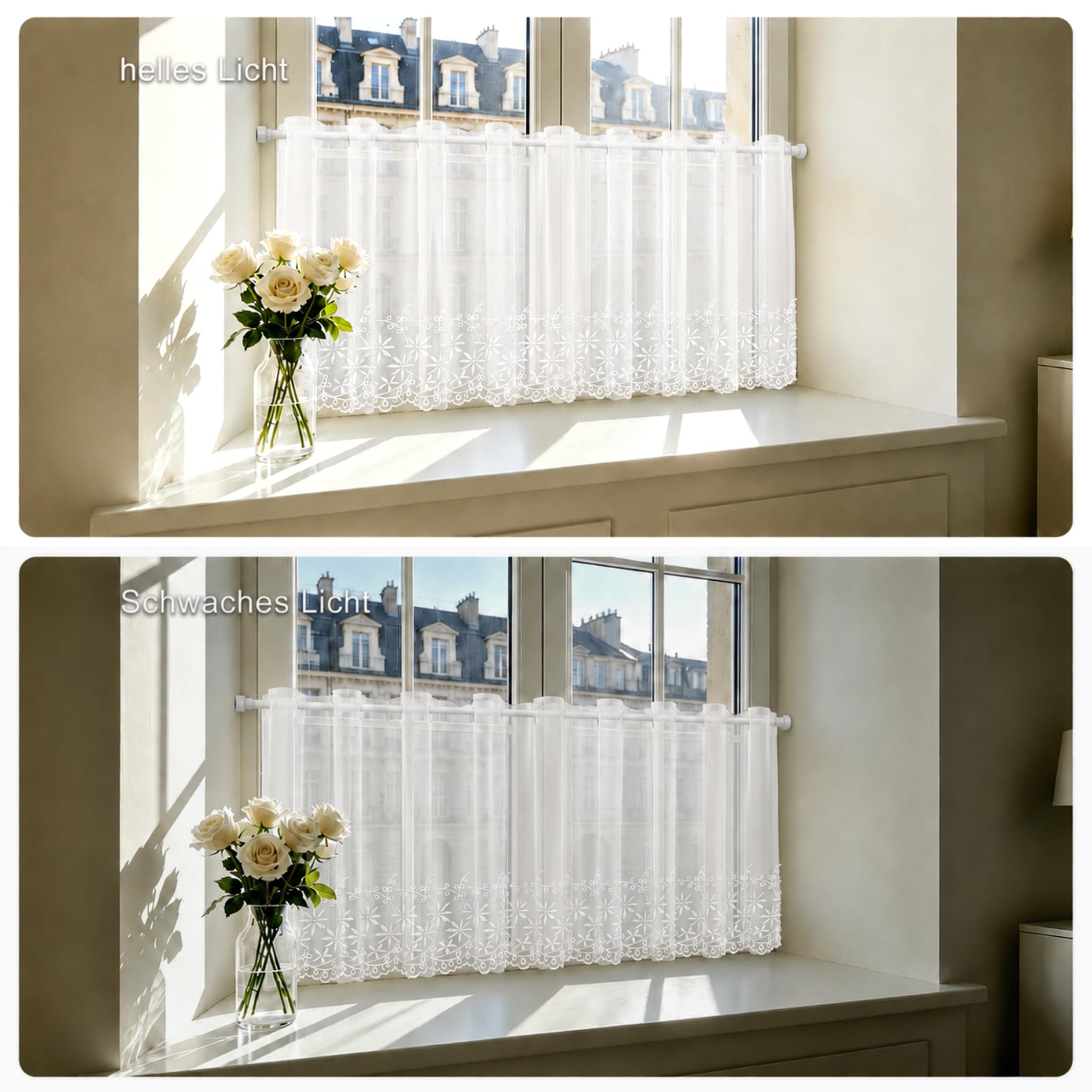 Joyswahl Scheibengardine Voile Bistrogardinen mit Lochleiste Jasmin Kurzgardine HxB 60x140cm Weiß 1er Pack
