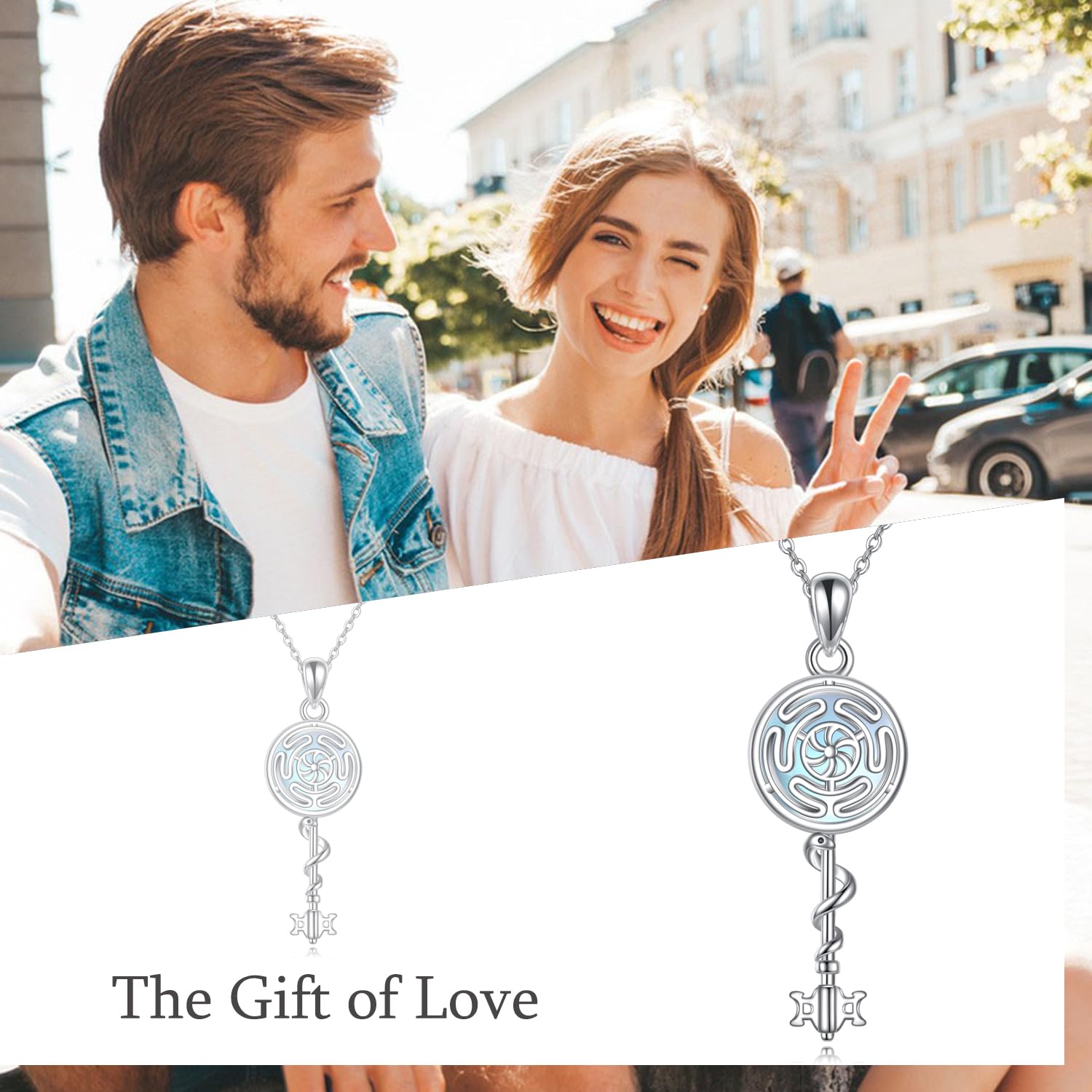ONEFINITY Hécate - Collar de plata de ley 925 con la rueda de la diosa de Hécate, collar pagano wicca, regalo para mujer, talla única, Plata esterlina, Piedra de luna