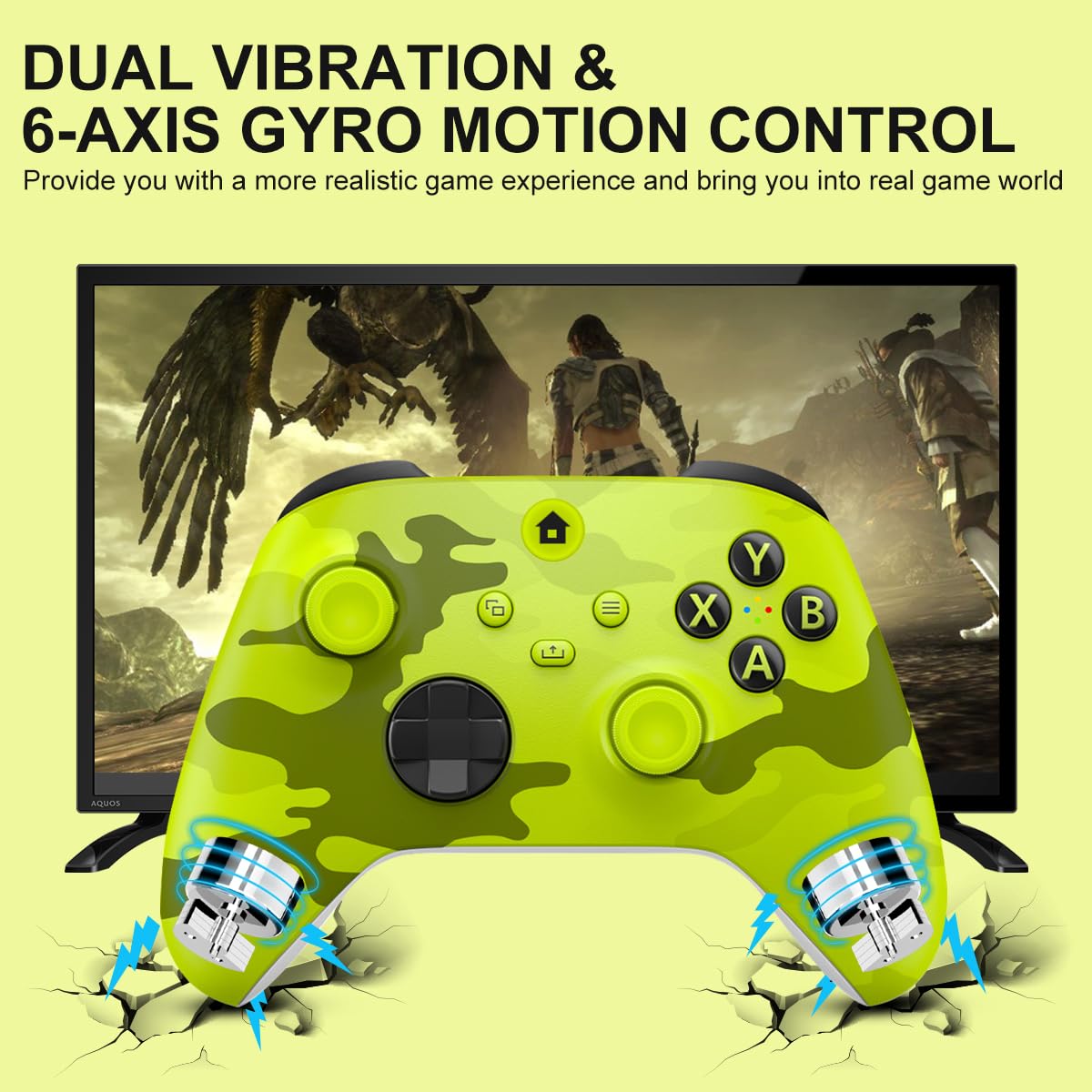 BUERTT Controller Xbox One, controller Xbox Wireless per Xbox One, Xbox Series X/S, controller wireless con jack audio da 3,5 mm, con adattatore wireless da 2,4 GHz, giallo mimetico