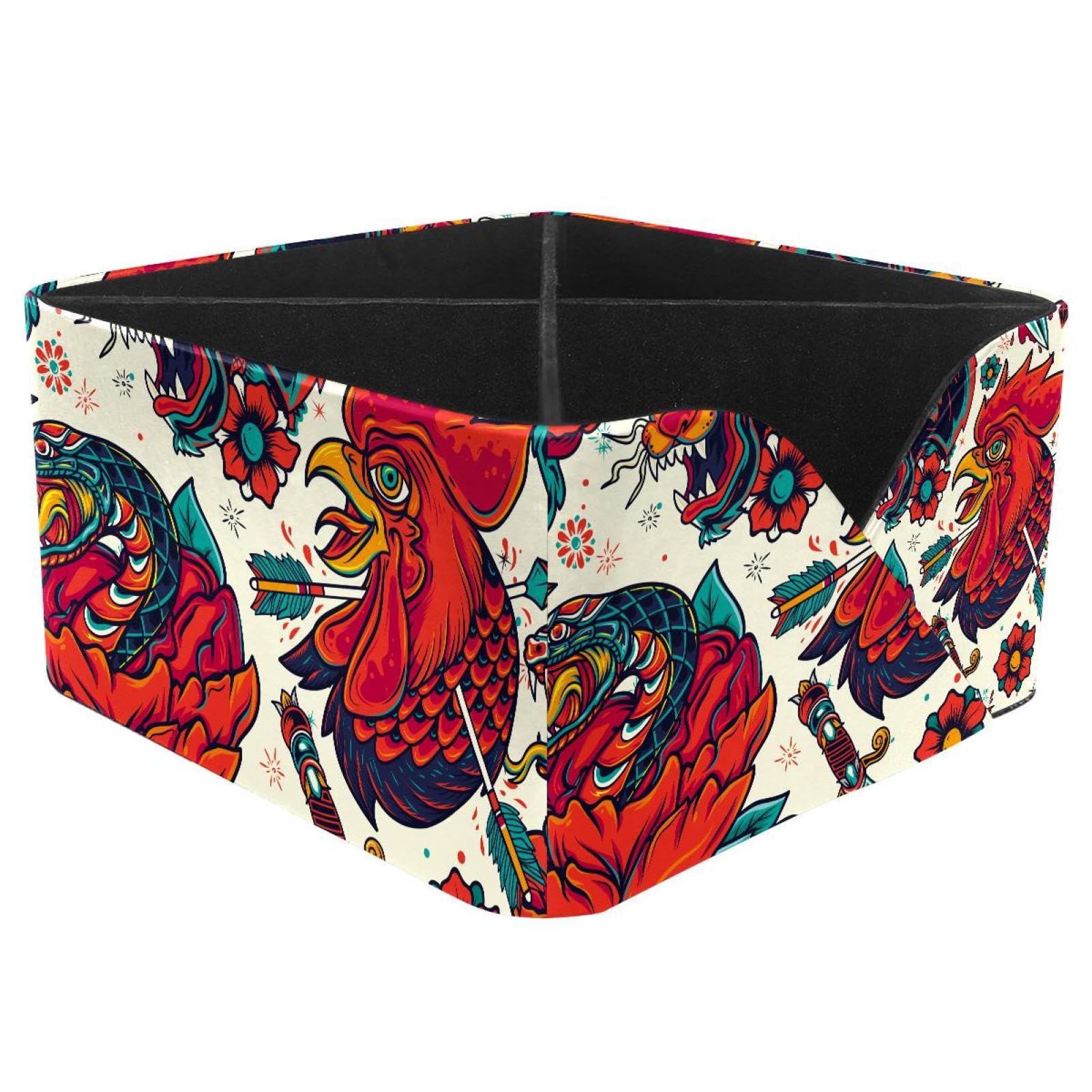 KengjuTesu Colorful Rooster Tiger Rose Desktop Organizer Pen Holder, Rectangular Pencil Cup for Office, Study and Makeup Stations