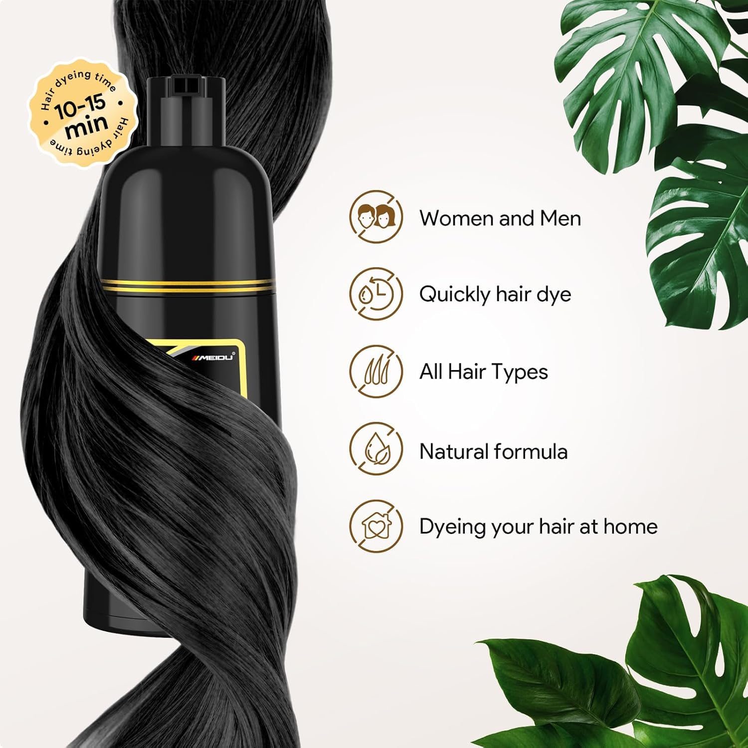 MayMax Champu Cobertor de Canas 300 ml Negro - Champu Cosmetico que Deposita Color Gradualmente en Cada Lavado, Tono Negro Uniforme y Natural