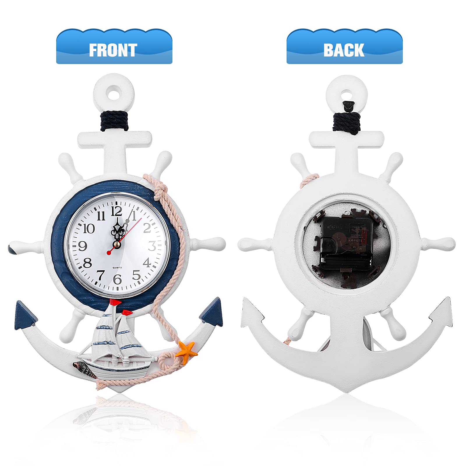 BESPORTBLE Orologio da parete stile mediterraneo Beach Sea Theme nave nautica ruota decorazione da appendere alla parete