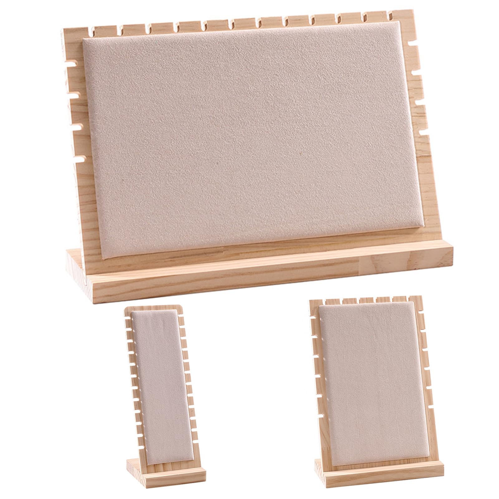 Shntig Beige Of 3 Portable Wood Display Rack For Necklaces Bracelets Easy To Relocate For Flexible Jewelry Showcasing Jewelry Rack