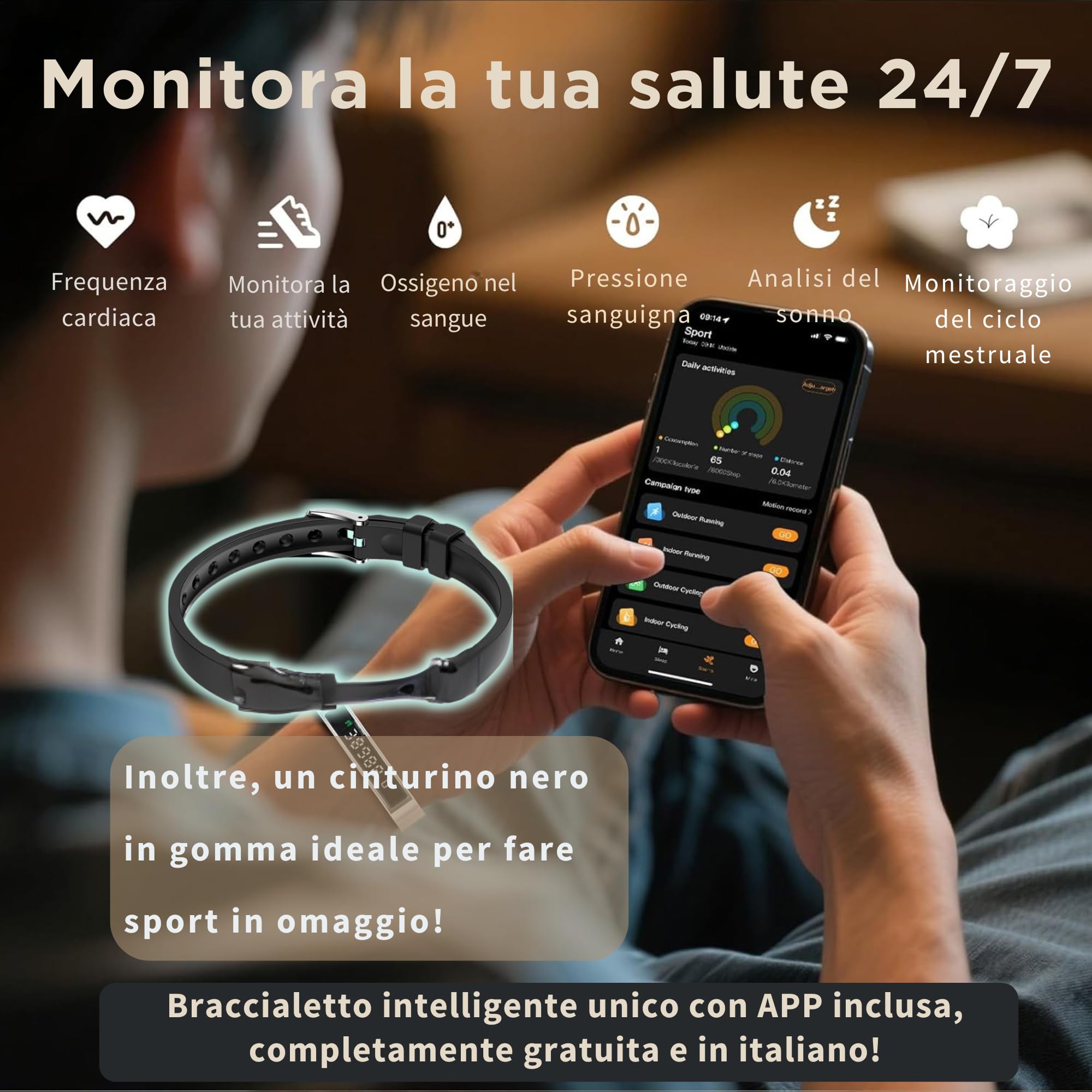 smartia – Braccialetto intelligente ultra sottile, con Bluetooth, modello 2026, fitness tracker e sonno, monitoraggio completo della tua salute, cinturino con touch screen