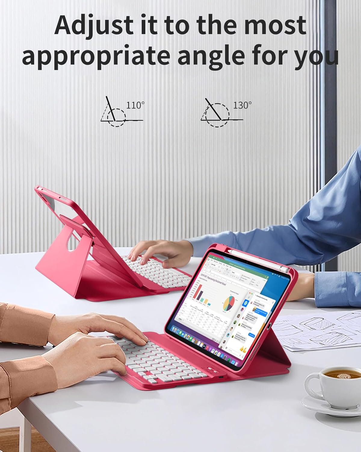 kidopire Compatible with iPad 11th 10th Generation Case with Keyboard - Detachable Wireless Keyboard Case for iPad A16 11-inch 2025 & 10.9-inch 2022, 7 Colors Backlit & 360° Rotatable Cover, Pink