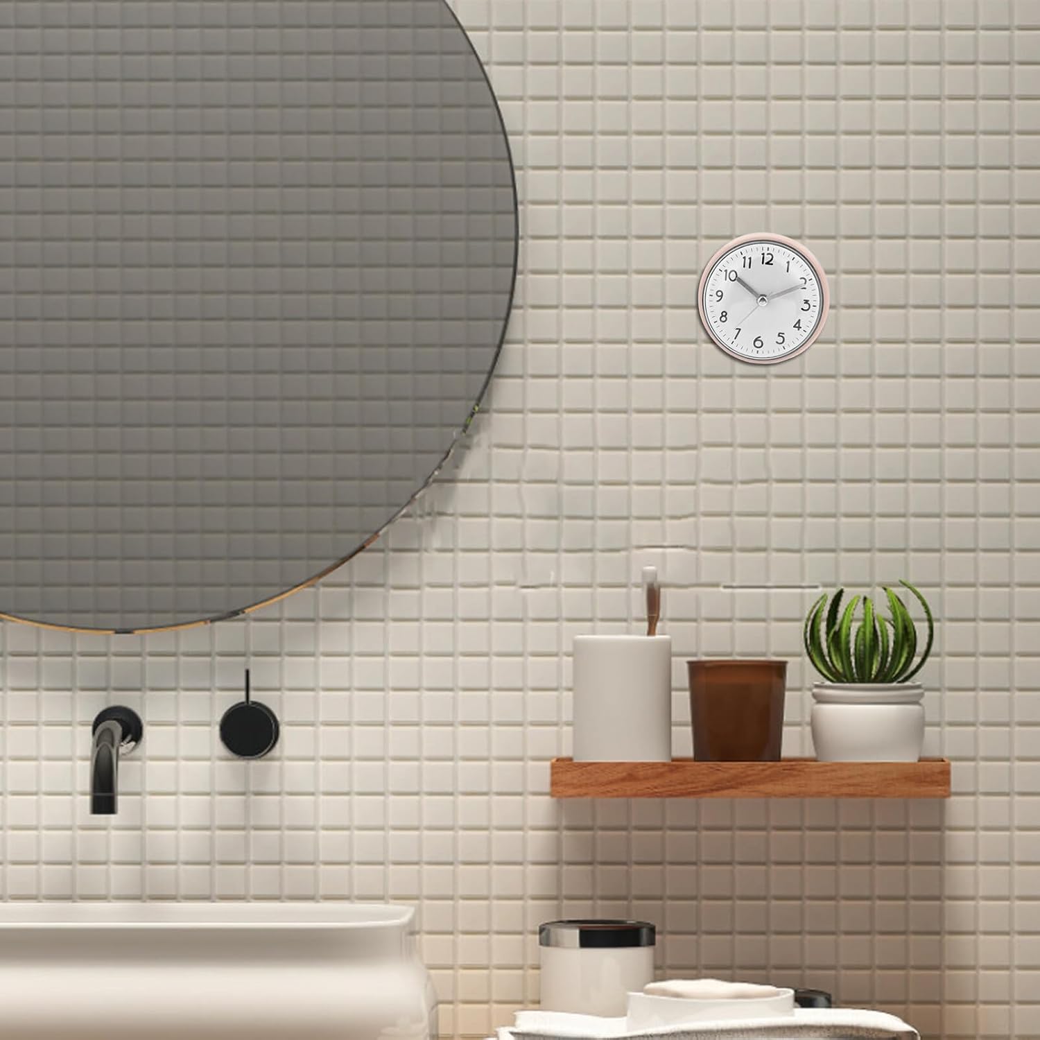 Ciieeo Shower Clock with Cup Wall Clock for Bathroom and Kitchen Design Easy to Install Silent Stylish No Battery Included