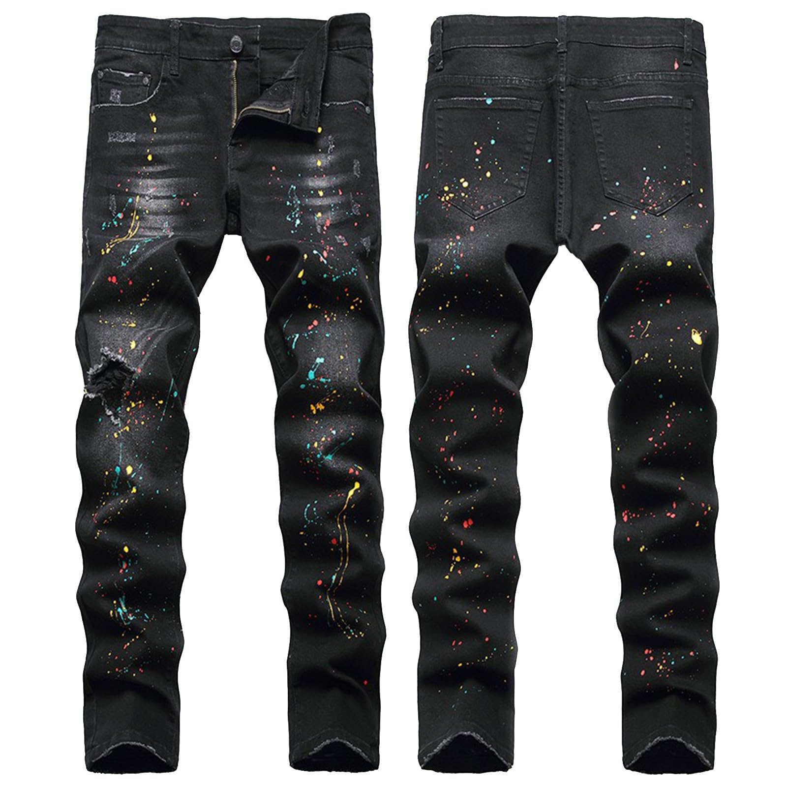 Jeans da Uomo Strappati, Pantaloni Jeans Uomo Strappati Elasticizzati Pantaloni Lunghi Casual Denim Stretch Strappati Skinny Moda Jean Sportiva Jogging Jeans da Lavoro Jeans Moto Casual E Versatili