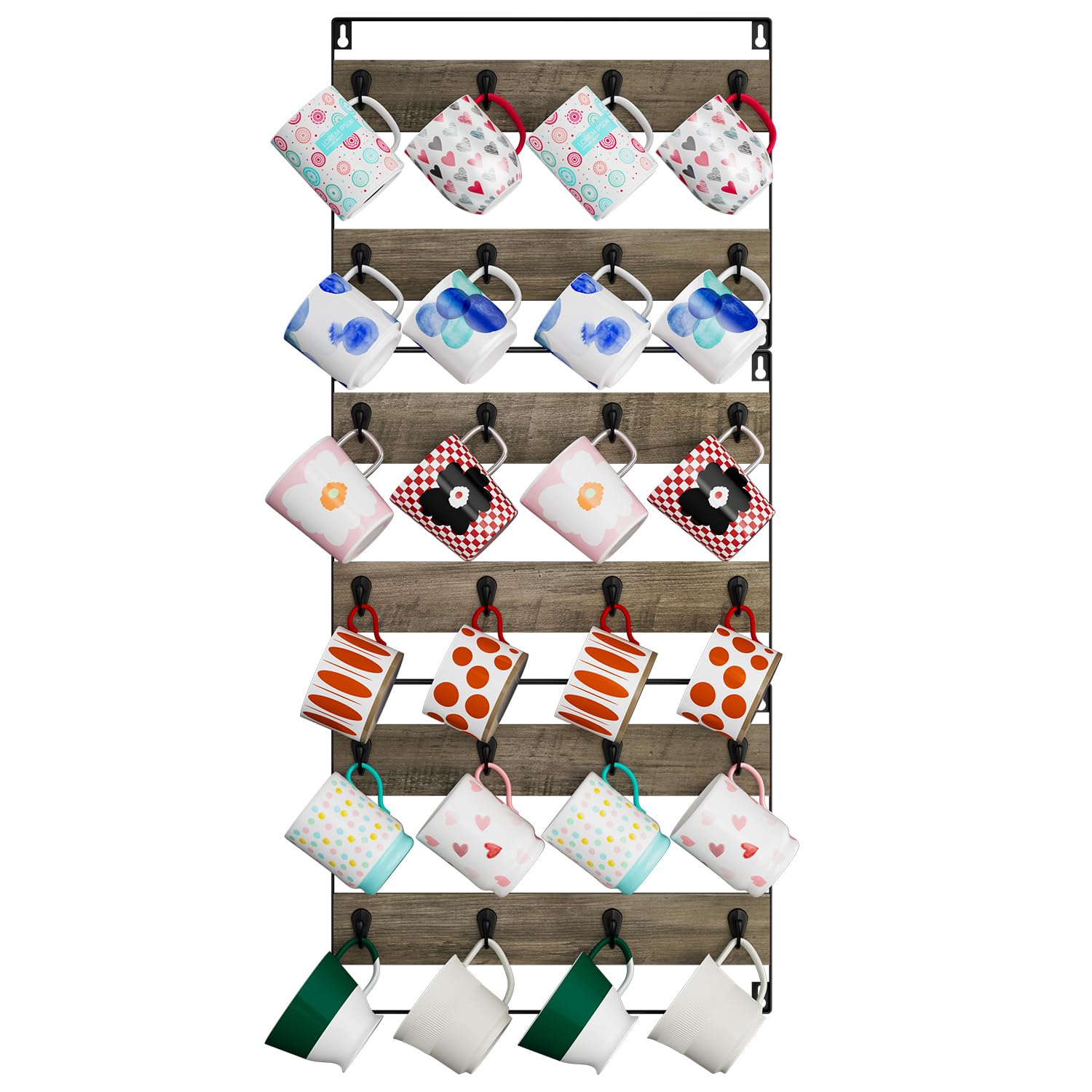 IBUYKE Coffee Mug Holder Wall Mounted,Set of 3,24 Hooks,Greige TBJ005Y-3