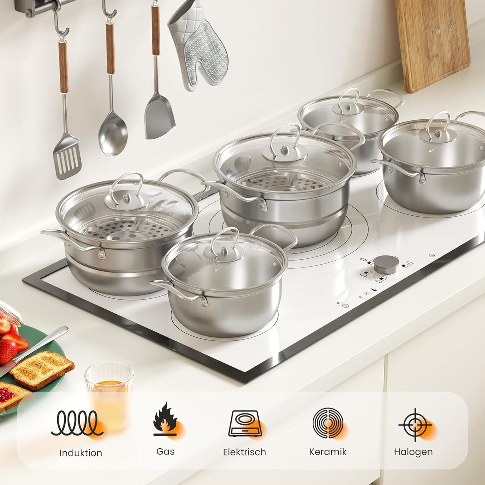 Non-Stick zestaw garnków nieprzywierających, profesjonalny zestaw naczyń | do gotowania, kompaktowe uchwyty odporne na wysokie temperatury, dystrybucja ciepła do gotowania na parze, soups, kuchni i
