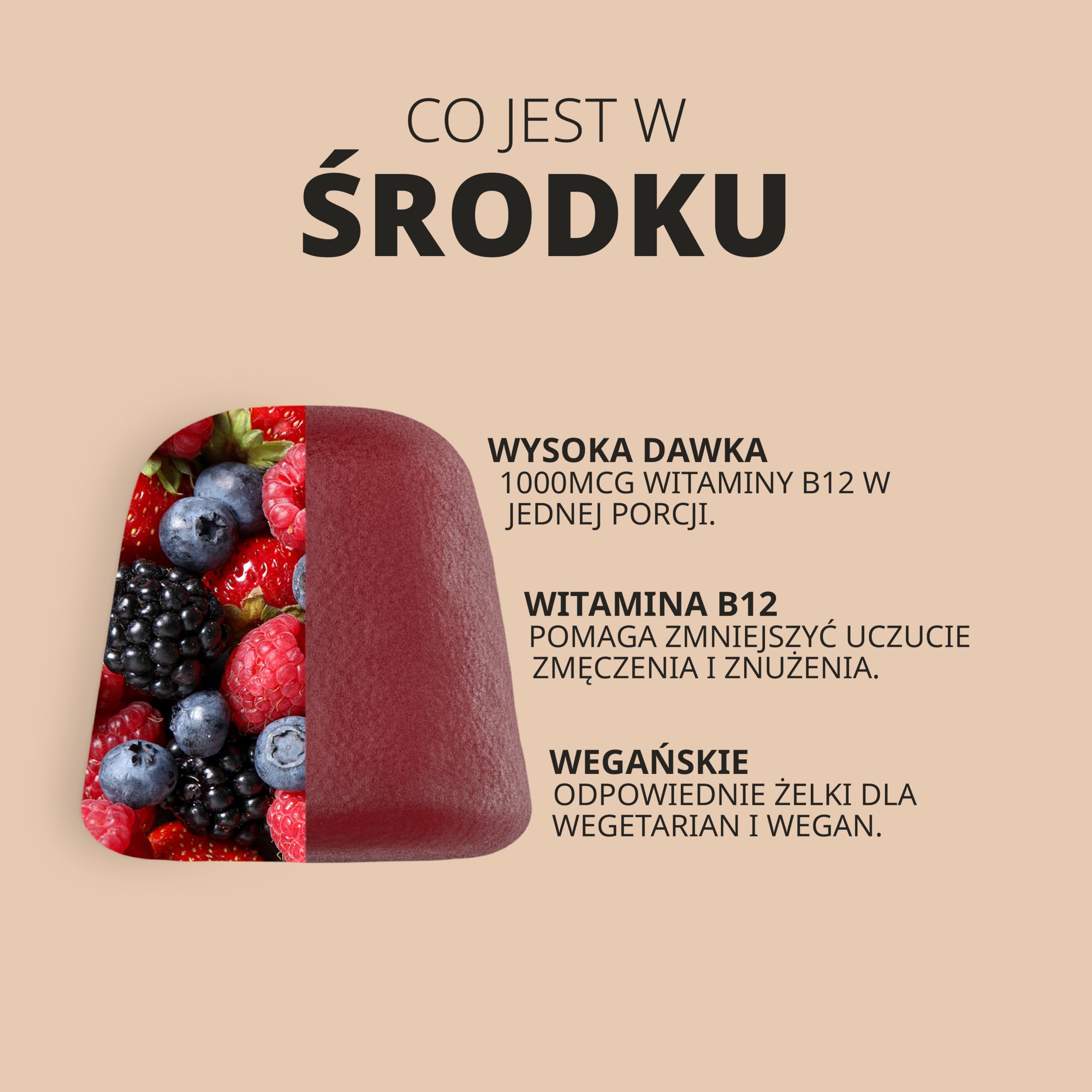 Witamina B12 Żelki 1000mcg | Wysoka dawka | Smak Owoców Leśnych | Suplement witaminy B12 (cyjanokobalamina) Wspierający Poziom Energii | Odpowiednie dla wegan | marki Horbaach