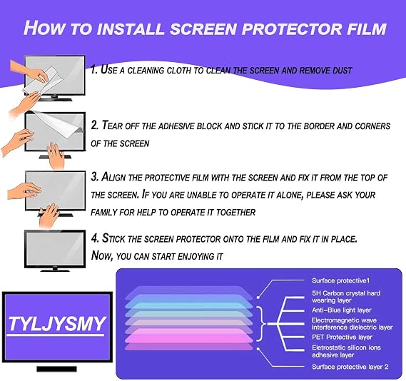 2 Pack 27 inch Matte Screen Protector for Computer Monitor, Blue Light Reduction and Anti Glare Matte Protector, Bubble-Free Easy Install, for 16:9 Widescreen Office Home Display