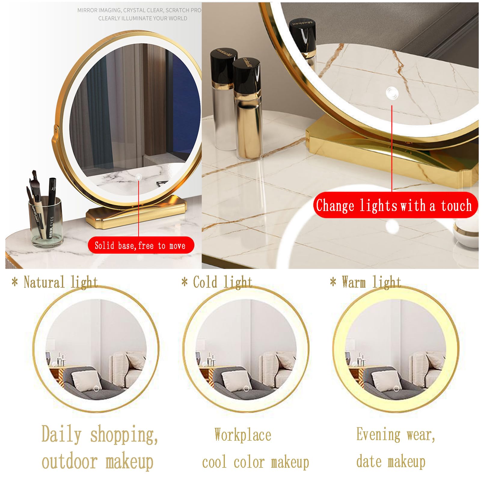 Set da trucco girevole a 360° con luci, cassetto, sgabello, specchio, tavolo da toeletta dal design moderno, ideale per gli amanti del trucco, stile nido d'uccello, 50 cm
