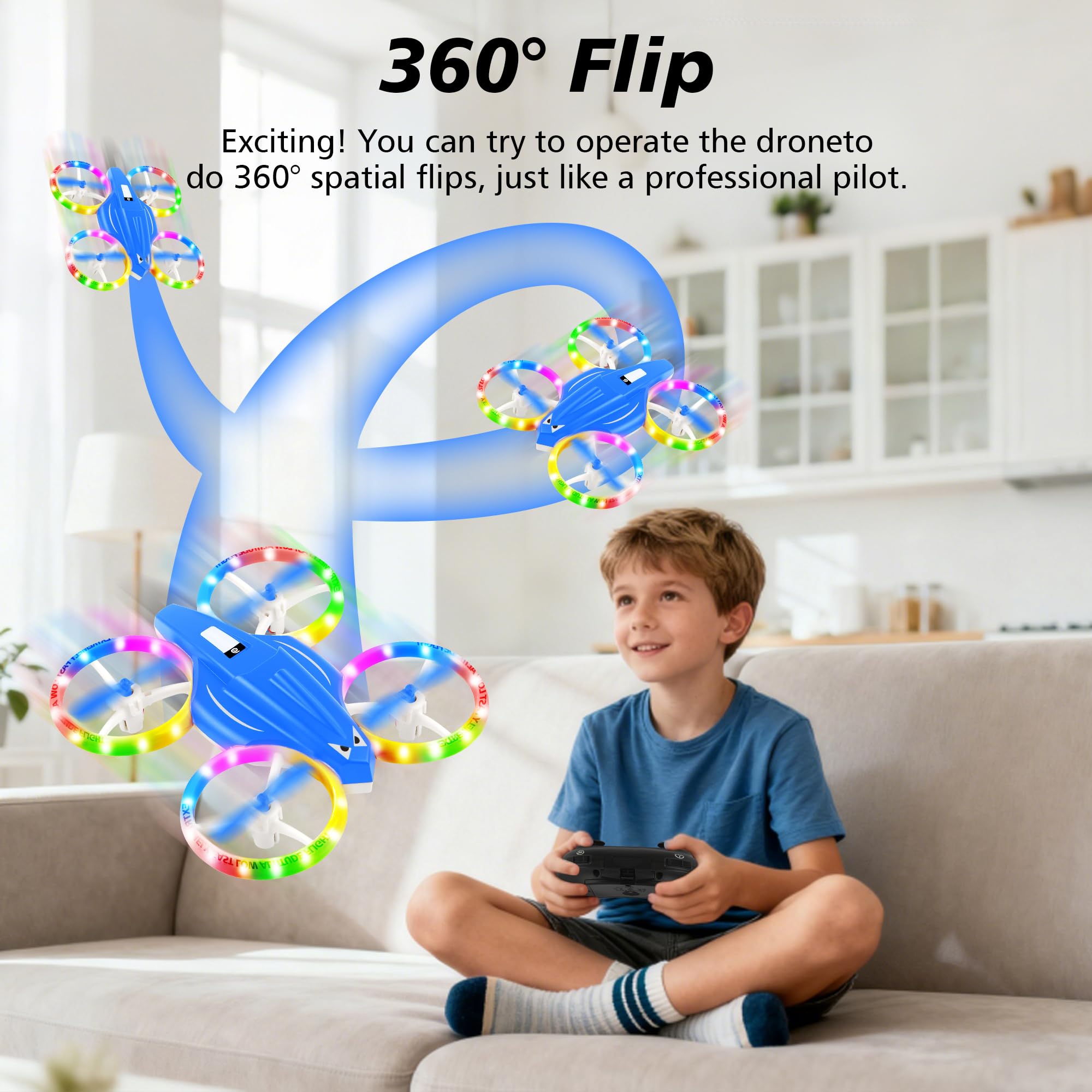 Mini dron para niños de 6, 7, 8, 9 y 10 años, avión teledirigido con luces, juguete ideal para principiantes, avión teledirigido con retención de altitud, figuras 3D y 2 baterías