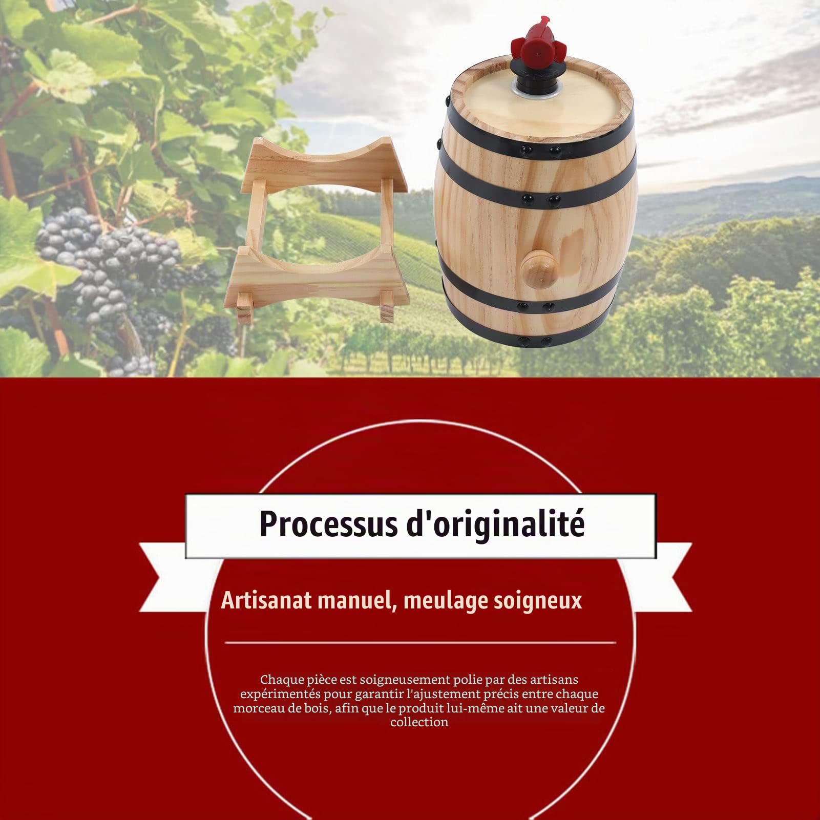 Tonneau à Vin avec Support, 1L Distributeur de Tonneaux à Vin en Bois Seau de Stockage Sans Fuite Fûts de Vieillissement de Fûts de Vin Fût de Whisky pour Bar de Restauration