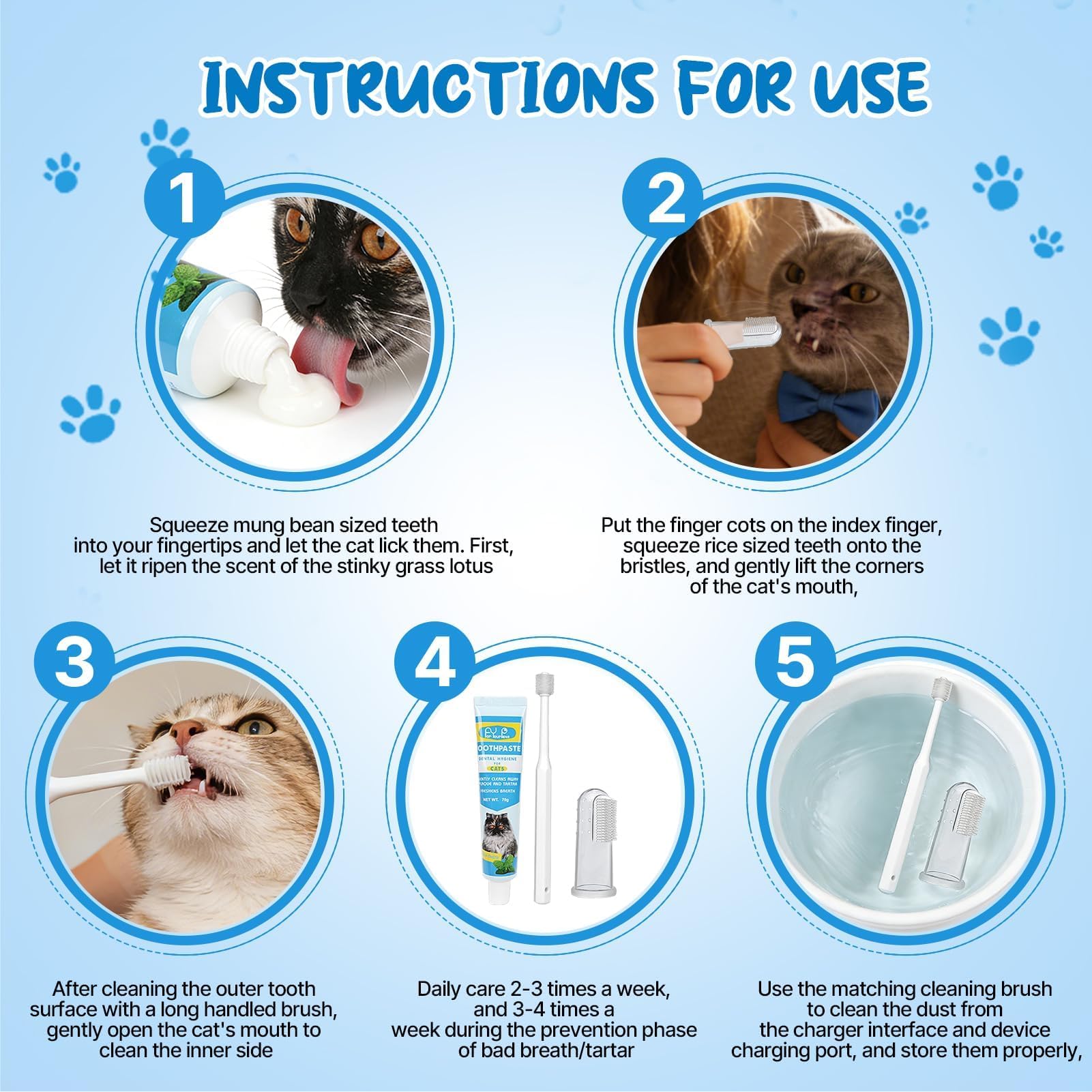 Pasta de dientes para gatos con cepillo de dientes y cepillo de dientes para perros y gatos, elimina la placa y el sarro, aliento fresco y bueno para los dientes