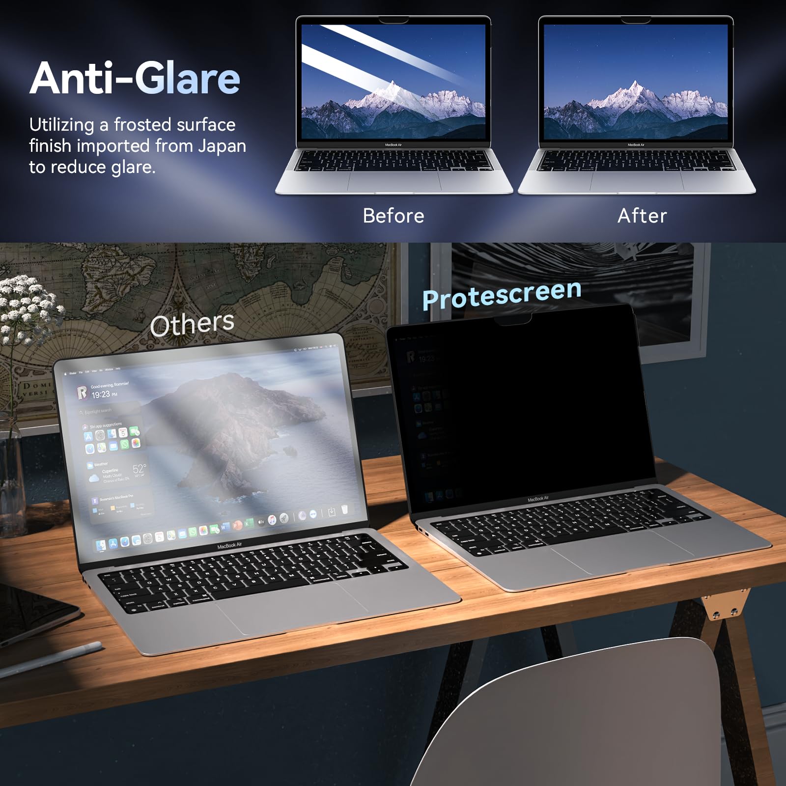 Filtre de Confidentialité MacBook Air 13" 2018-2021 M1 MacBook Pro 13 Pouces 2016-2022 M1 M2 Anti Espion Lumière Bleue