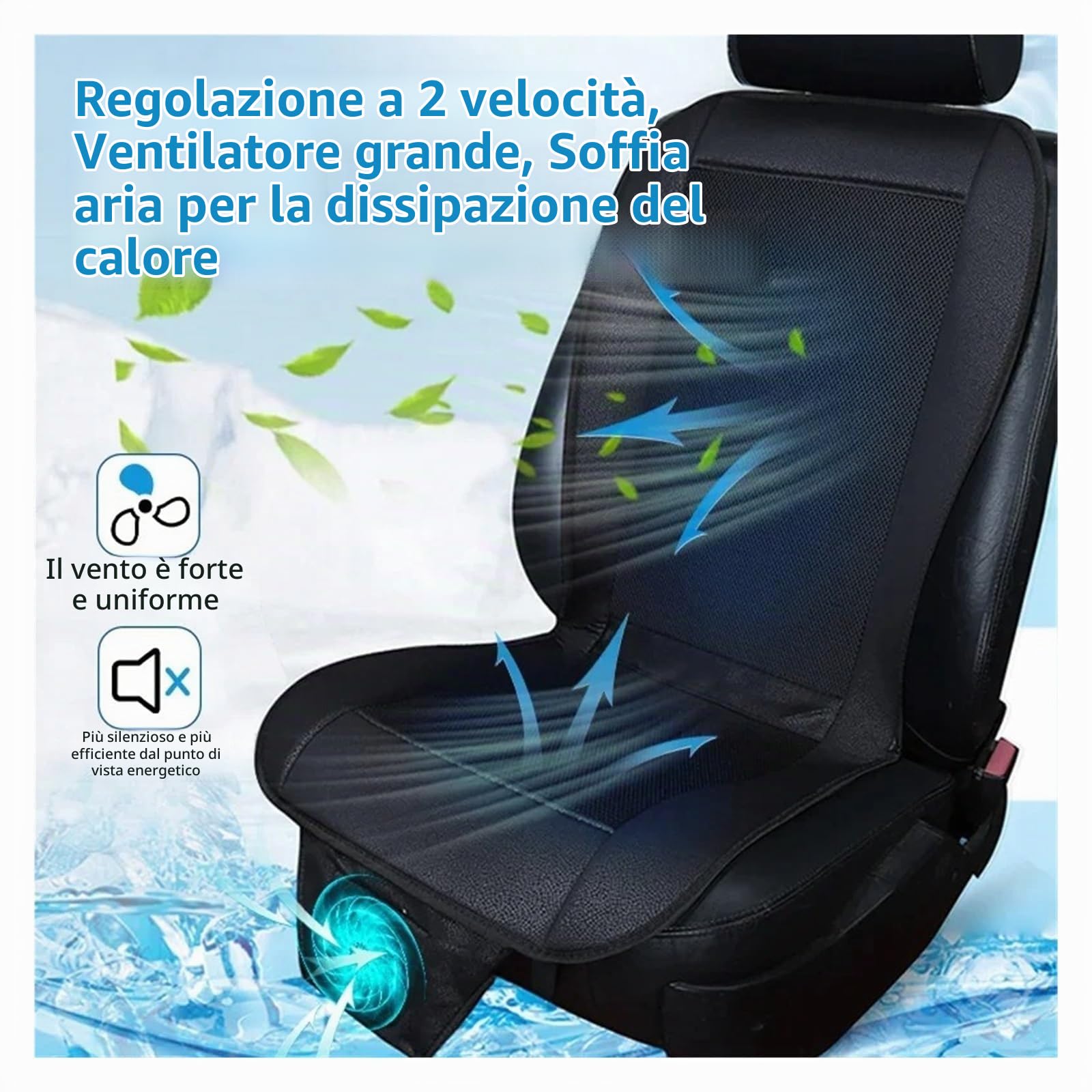 Copri Sedili Auto Cuscino Per Sedile Auto Estivo 3D Con 8 Ventole A Ventilazione Rapida Cuscinetto Refrigerato Set Coprisedili(1pc black 12V)