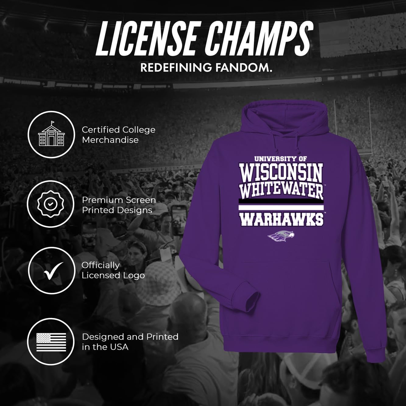 License Champs Hooded Sweatshirt | Official NCAA College Merch | Mens Womens Adult Hooded Sweatshirt | Mens Womens | Bar Logo