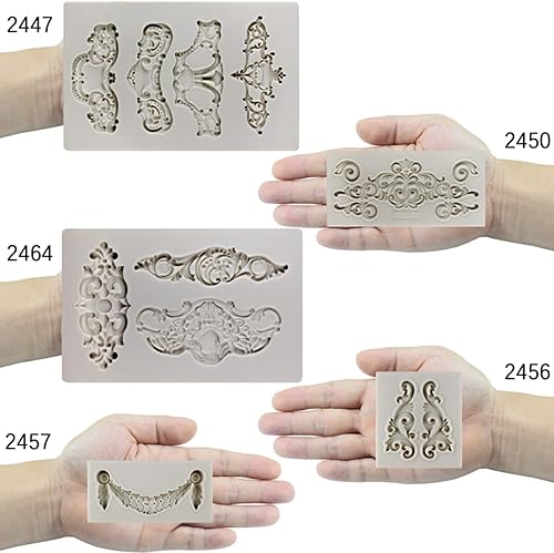 Miniatura 4 de Moldes de silicona de estilo barroco, 5 unidades, decoración artística de filigrana