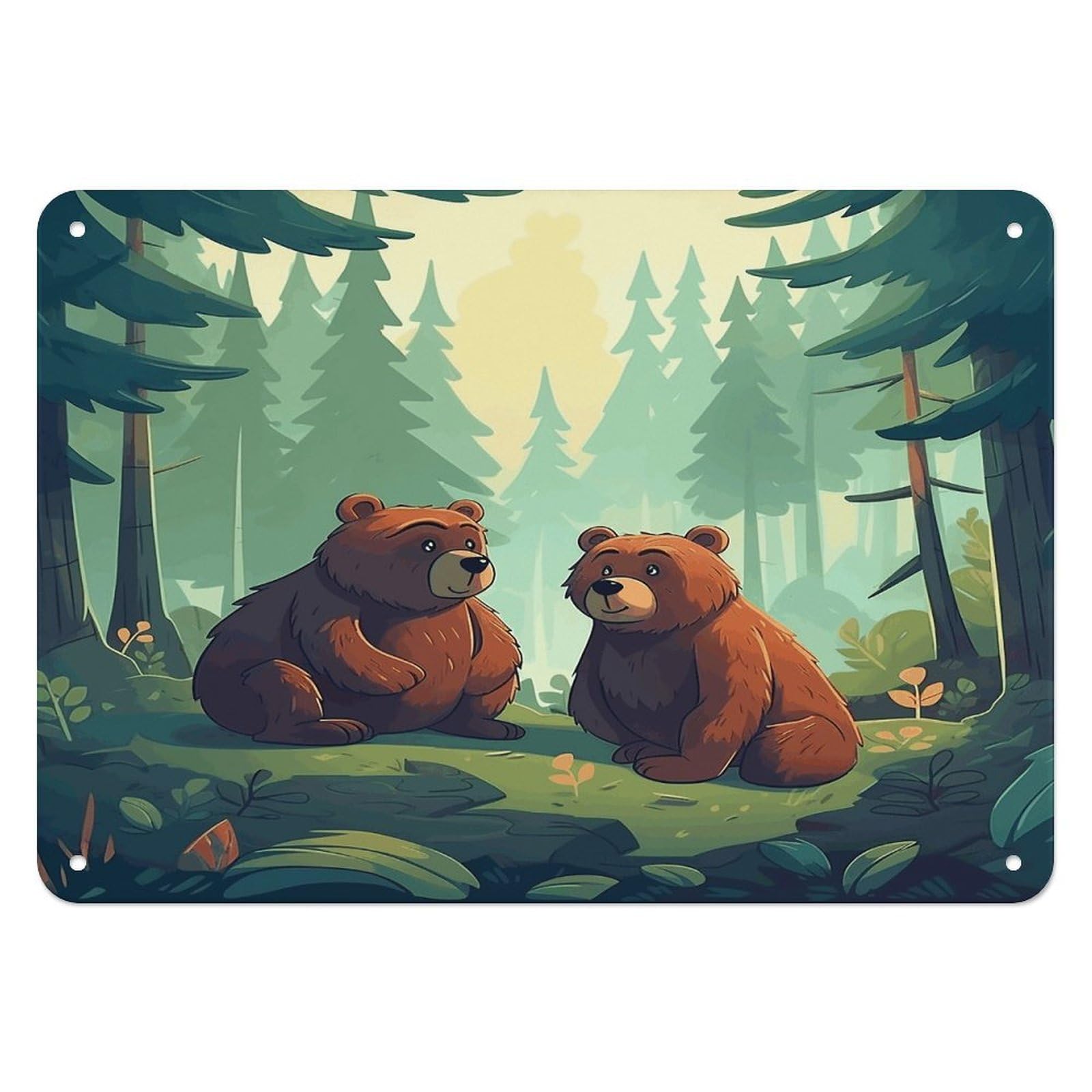 Btcowzrv Style Hand Drawn Bear Metal Sign, 5.5" X 7.9" Tin Wall Decor, Wall Art Plaques For Home Wedding Decor Room Living Room Decoration