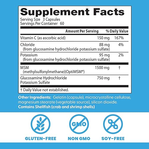 Miniatura 4 de Doctor's Best Glucosamina MSM sinérgica con OptiMSM, sin OMG, sin gluten, sin soja, soporte para articulaciones, 180 cápsulas (DRB-00070)