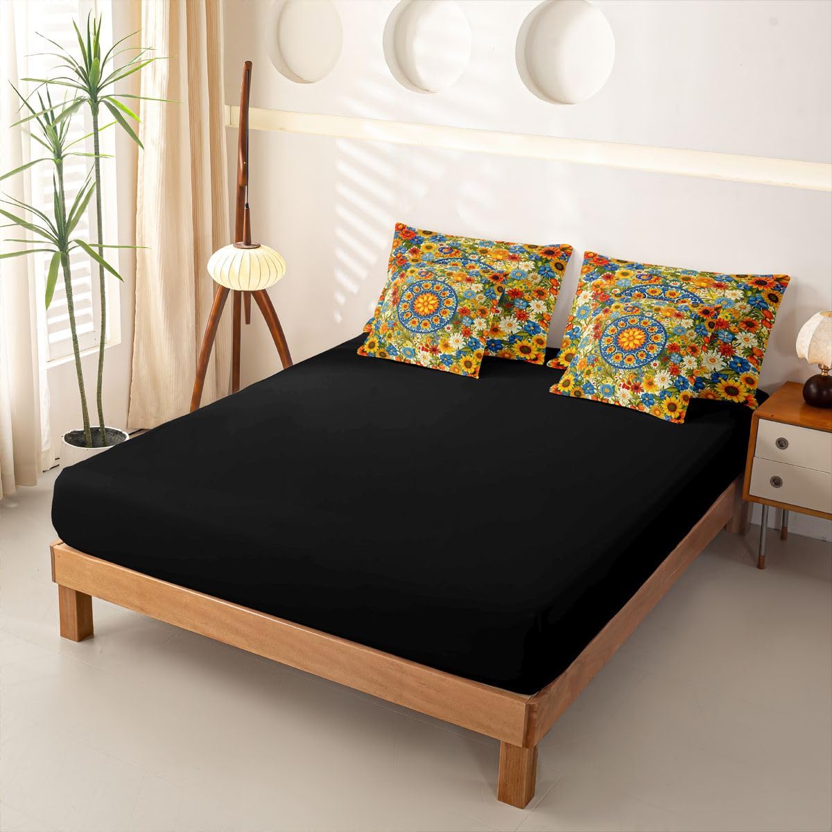 Homewish Set copripiumino king size con motivo floreale bohémien, 7 pezzi
