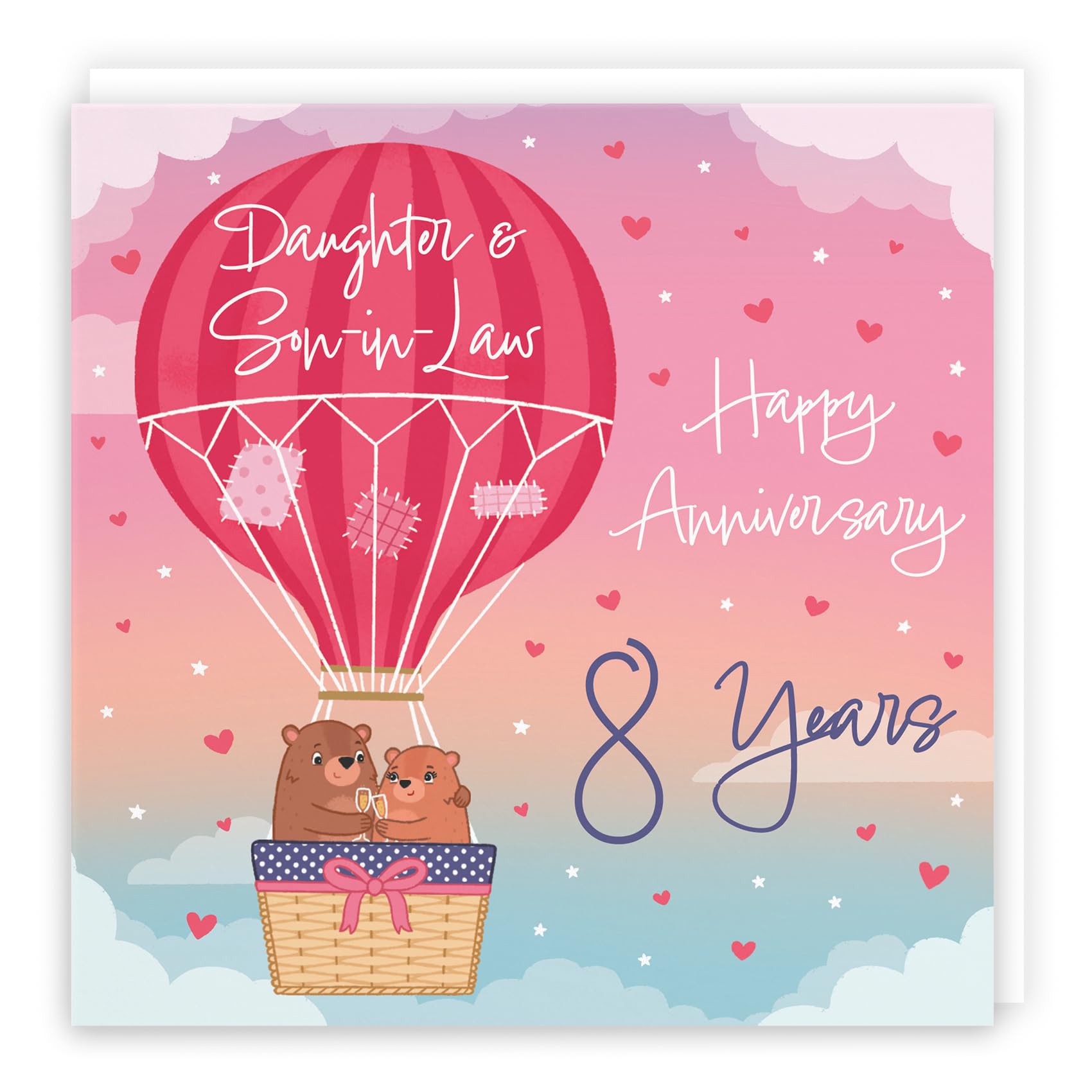 Hunts England, 8th Daughter And Son-in-Law Hot Air Balloon Anniversary Card, Cute Bears