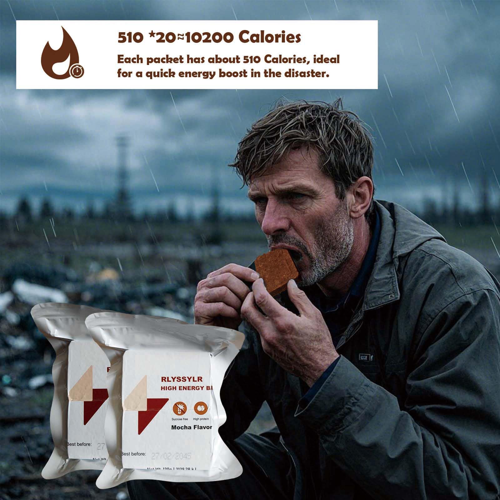 Emergency Food Ration Bars Meals 2025 Ready To Eat 20 Pack, 8 Days Sugar Free Survival Food for Outdoor Camping,20 years Long Self Life (2 PACK, Count, 2)