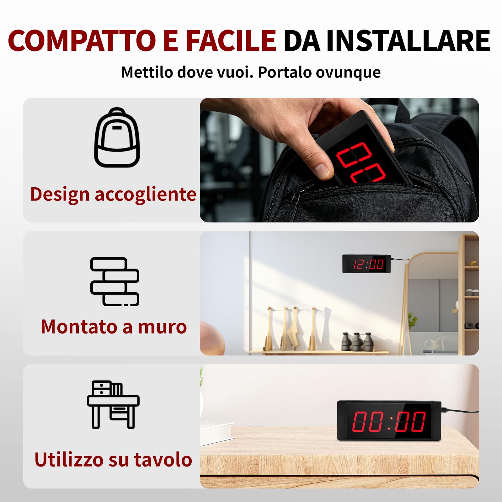 LUCKY TIME Timer da palestra con pulsante Start/Stop, cronometro digitale a LED con conteggio progressivo/conto alla rovescia, con telecomando, timer a intervalli, orologio per allenamento, palestra