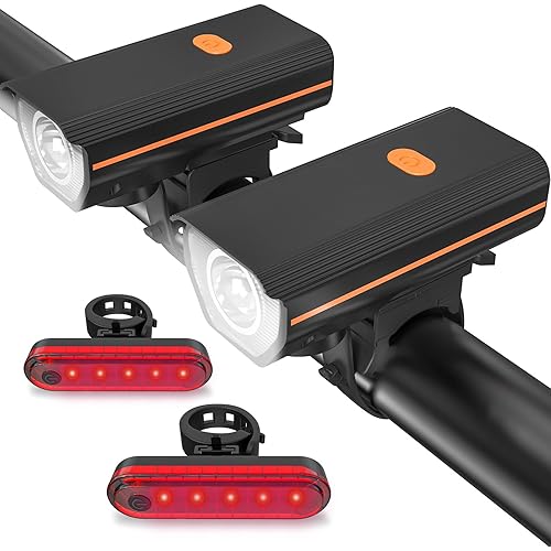 Rechargeable Bike Lights, Ultra Bright Bike Lights for Night Riding, Road Mountain Bike Accessories for Kids Adults - Headlight with Tail Light