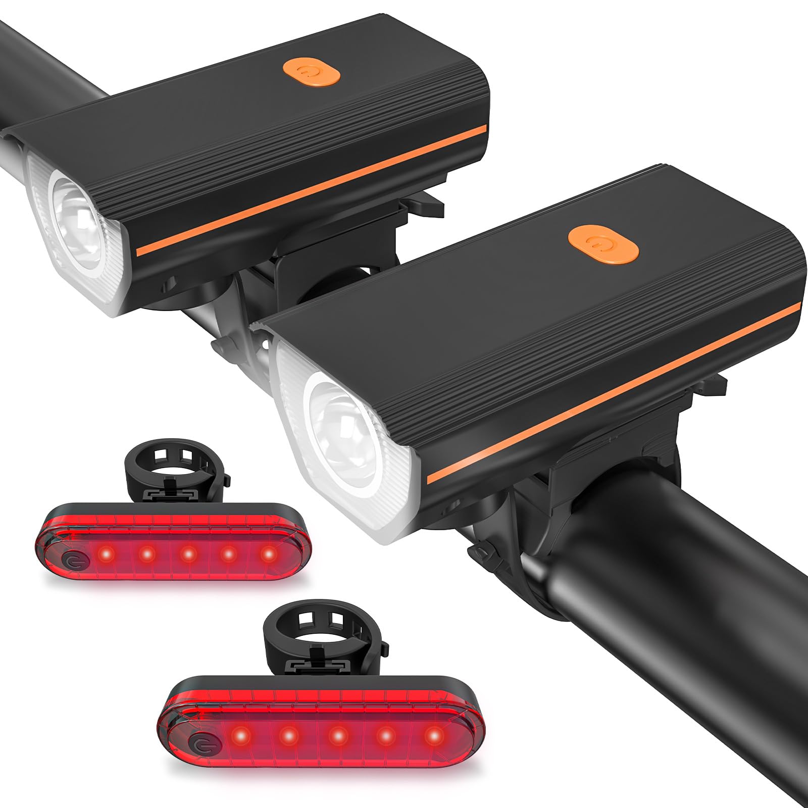 Bike Lights For Night Riding KUNHE 1200 Lumen Bike Light Set - USB-C Rechargeable Headlight & Taillight (8+5 Modes, 4500mAh, IPX5) Sheroself Super Bright 6 Led Bike Lights