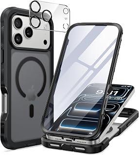 seacosmo for iPhone 17 Pro Max Case with Glass Screen Protector Black Matte
