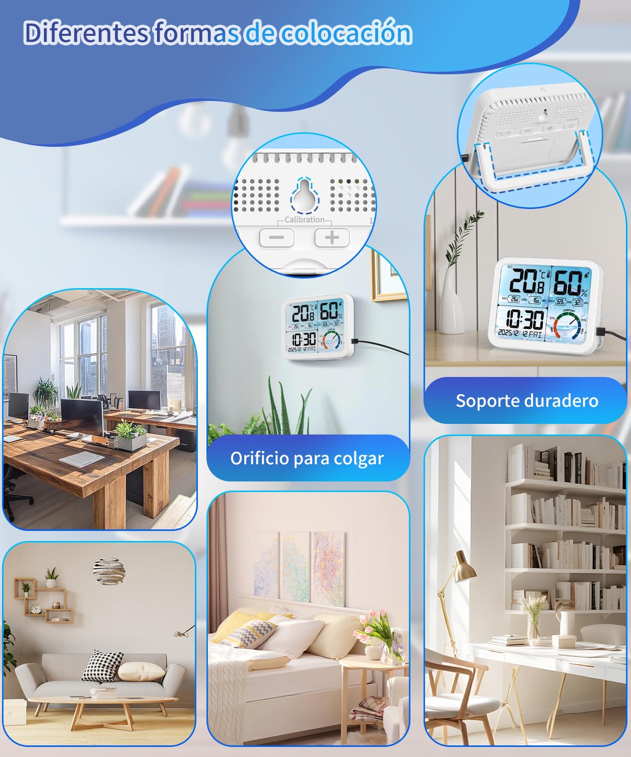 VOCOO Termómetro higrómetro digital interior – 5,8 pulgadas, pantalla extra grande, medidor de humedad preciso, termómetro de habitación con calibración, registros máximos mínimos, comodidad