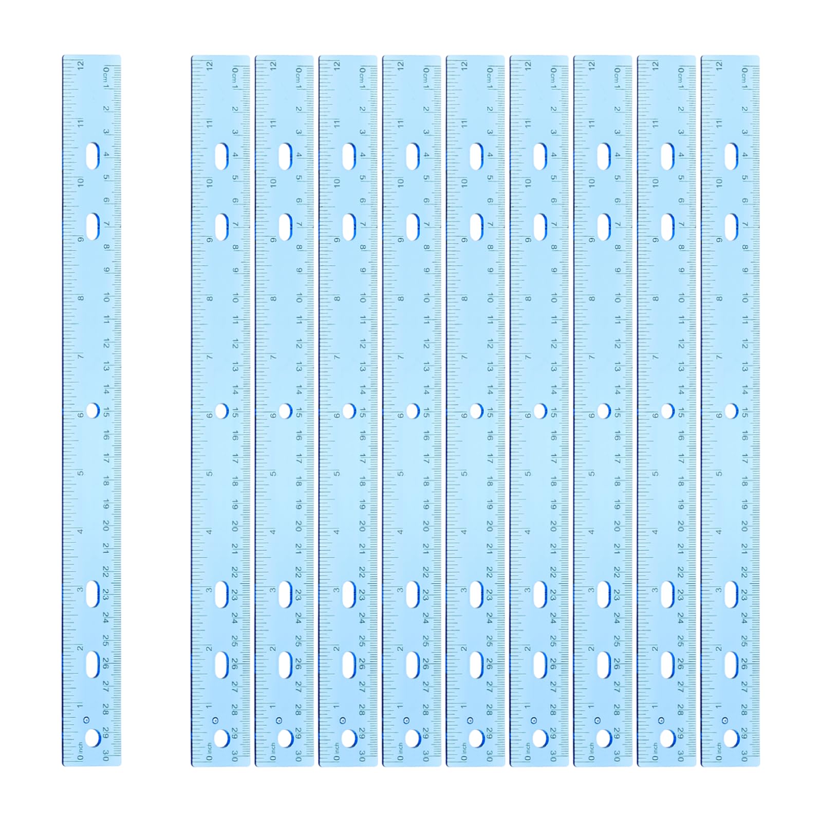 sourcing map 12pcs Plastic Rulers 12" (30cm) Clear Straight Ruler Measuring Tool Inches and Centimeters with Hole for Home Office Classrooms Drafting, Clear Blue