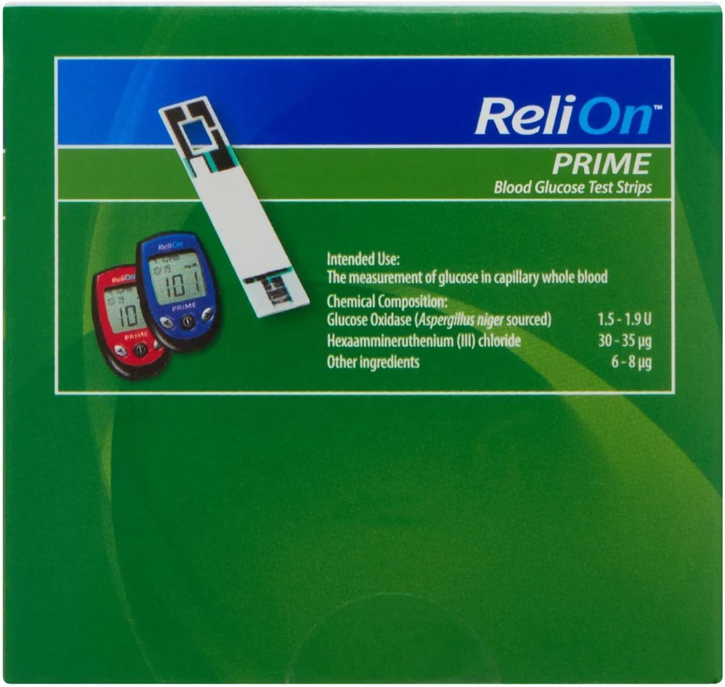 ReliOn Prime Blood Glucose Test Strips 100 Count + More World Pill Pouch | No Coding | Diabetic Test Strips for ReliOn Prime Meter