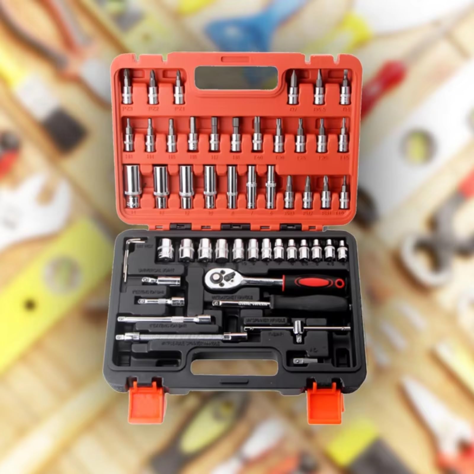 Set di chiavi a bussola Kit Attrezzi Cricchetto E Presa Da 53 Pezzi Kit Riparazione Cacciavite Con Azionamento Da 1/4 Pollici Strumenti Riparazione Biciclette Motociclette