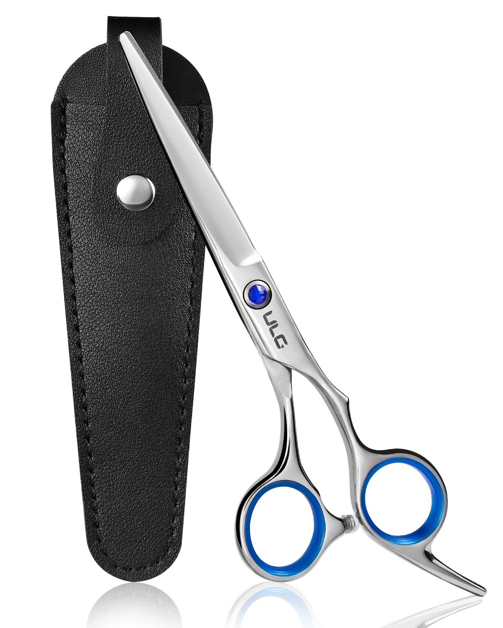Hair Cutting Scissors, ULG Professional Hair Scissors 6.5” Right-Hand Razor Edge Barber Shears with Leather Case Salon Hair Cutting Shears Made of Japanese Stainless Steel, Hand Sharpened Blue