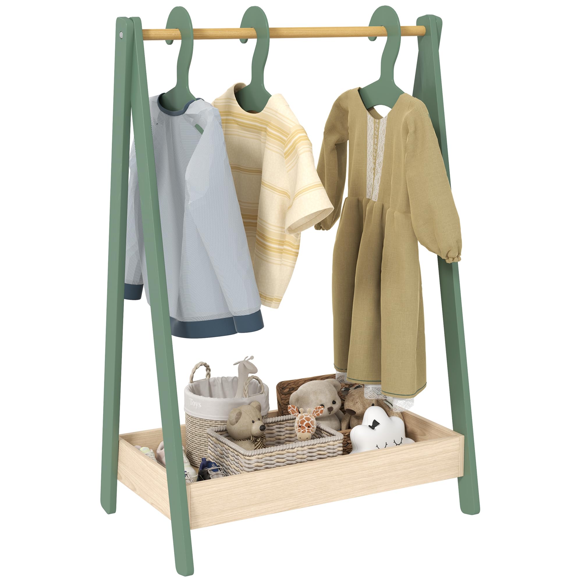 B&Q -  Kids Clothes Rail With HangersBase Shelf For GirlsBoysGreen